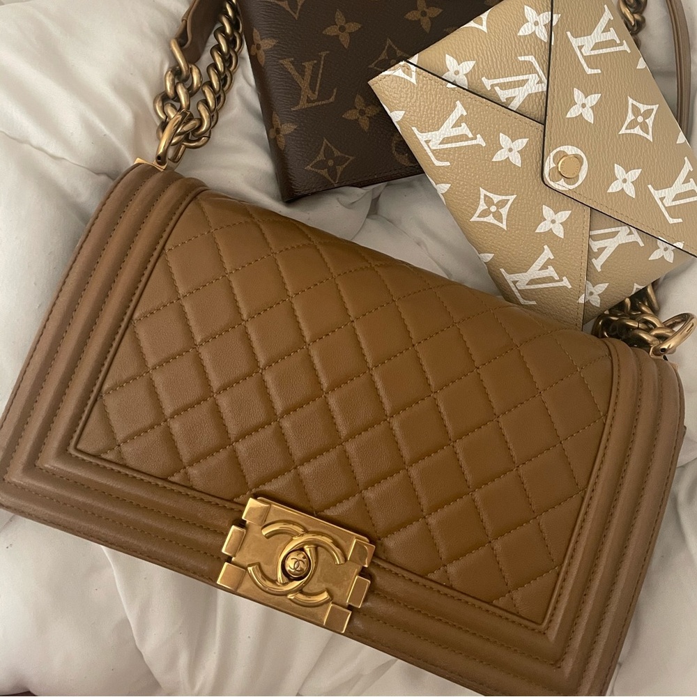 Chanel Boy Bag Old Medium Camel GHW Lambskin